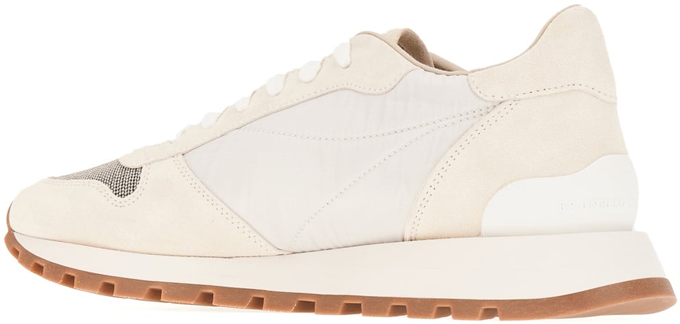 Brunello Cucinelli Ivory nylon and suede sneakers Neutraal