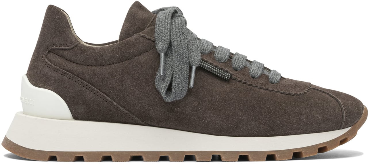 Brunello Cucinelli Suede "Runners" Sneakers with Shiny Tab Bruin
