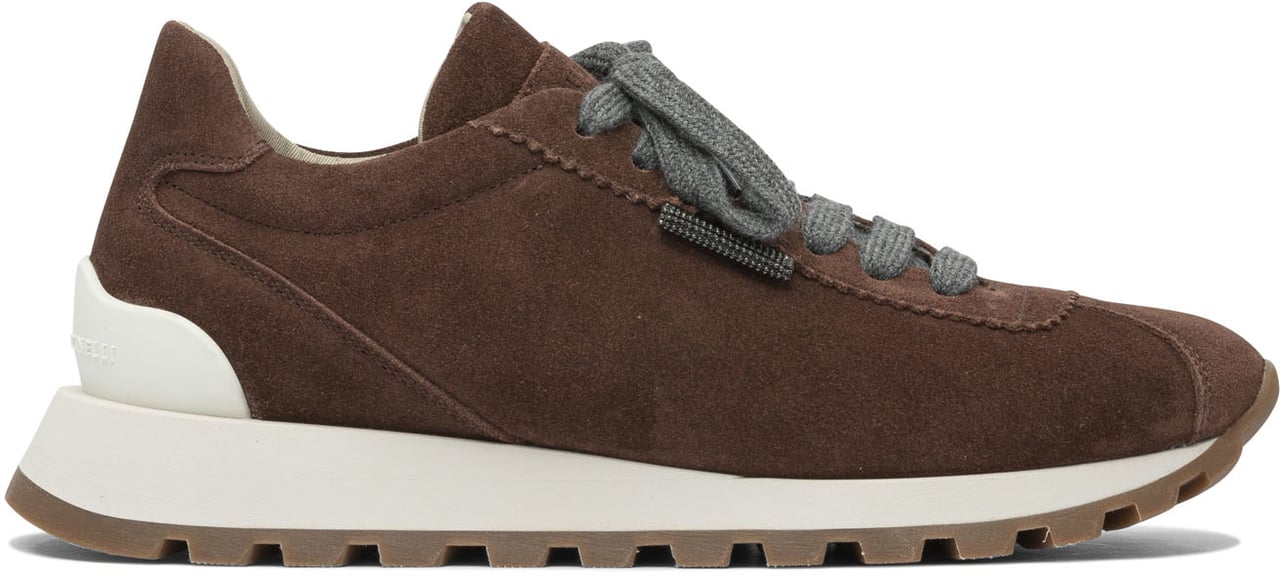 Brunello Cucinelli Suede "Runners" Sneakers with Shiny Tab Rood