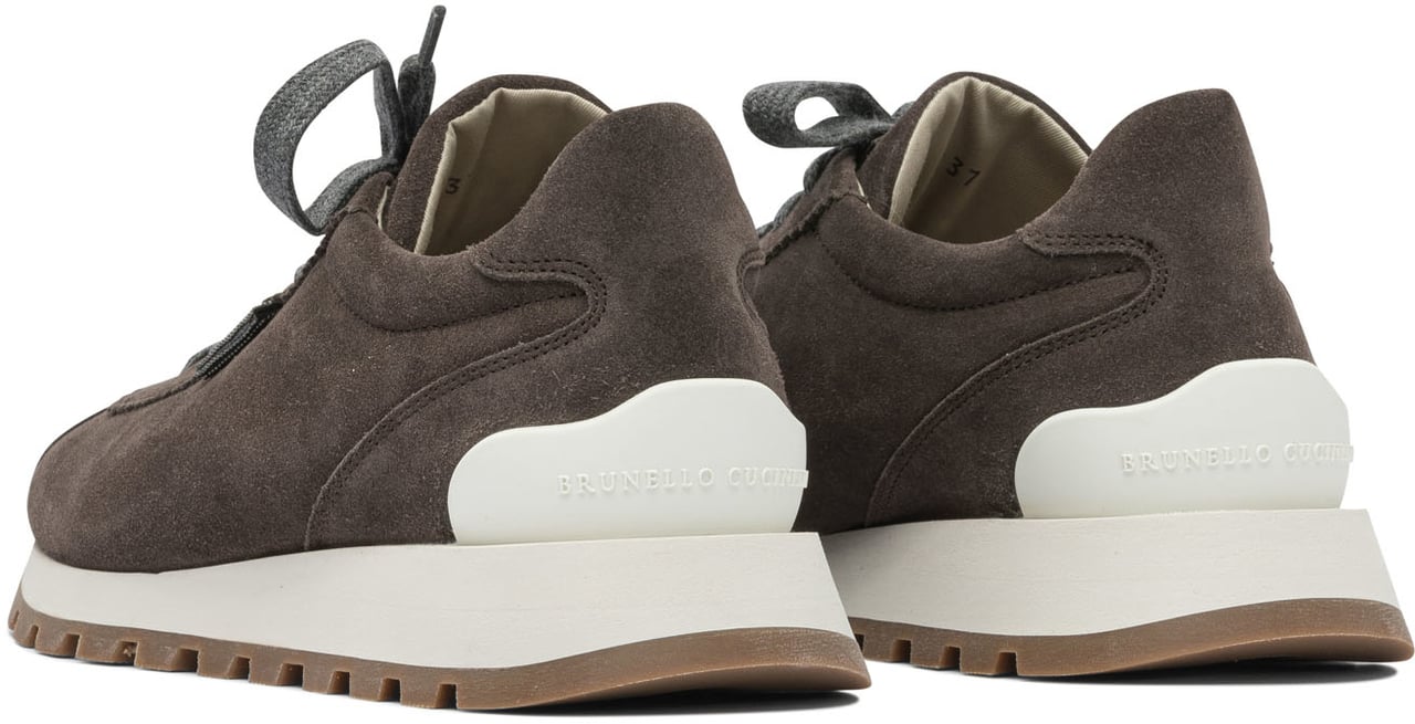 Brunello Cucinelli Suede "Runners" Sneakers with Shiny Tab Bruin