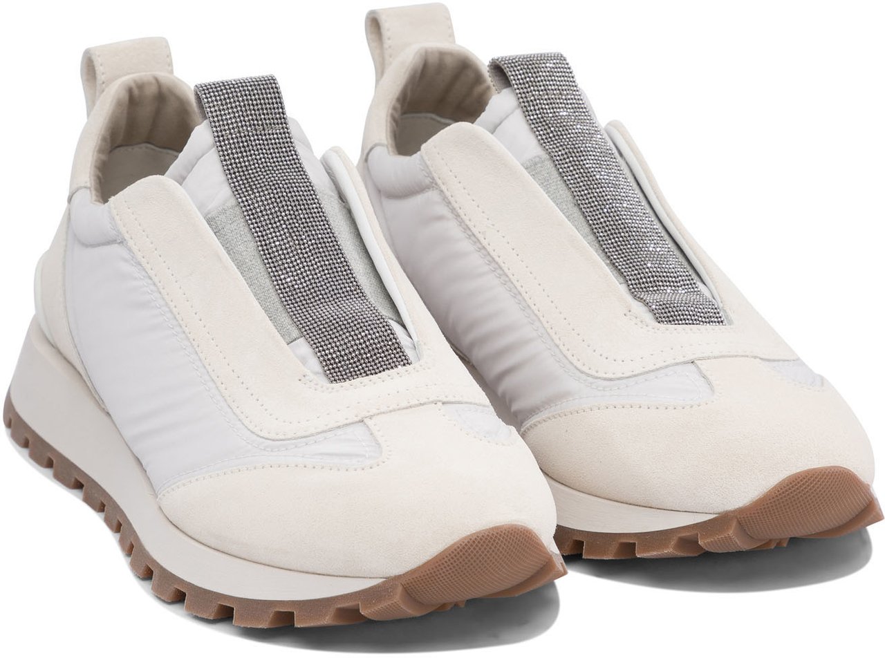 Brunello Cucinelli Suede and fabric "Runners" sneaker with Precious Detail Wit