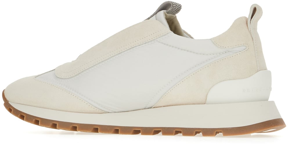 Brunello Cucinelli Two-tone suede and nylon sneakers Neutraal