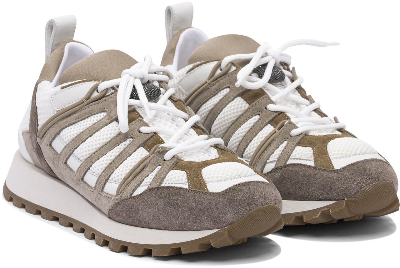 Brunello Cucinelli Suede and techno fabric "Runners" sneaker with Shiny Loop Detail Bruin