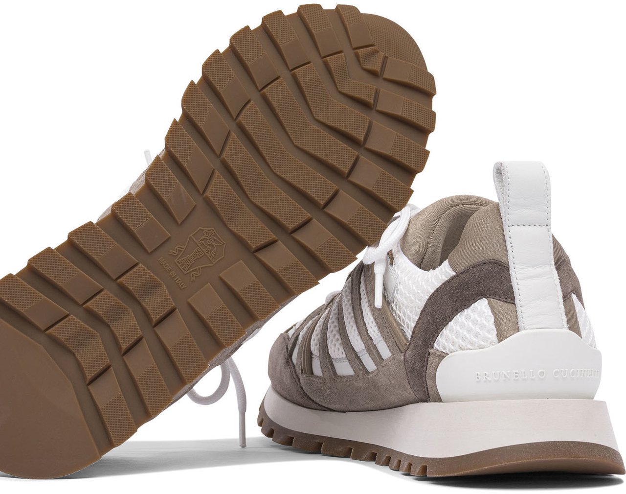 Brunello Cucinelli Suede and techno fabric "Runners" sneaker with Shiny Loop Detail Bruin