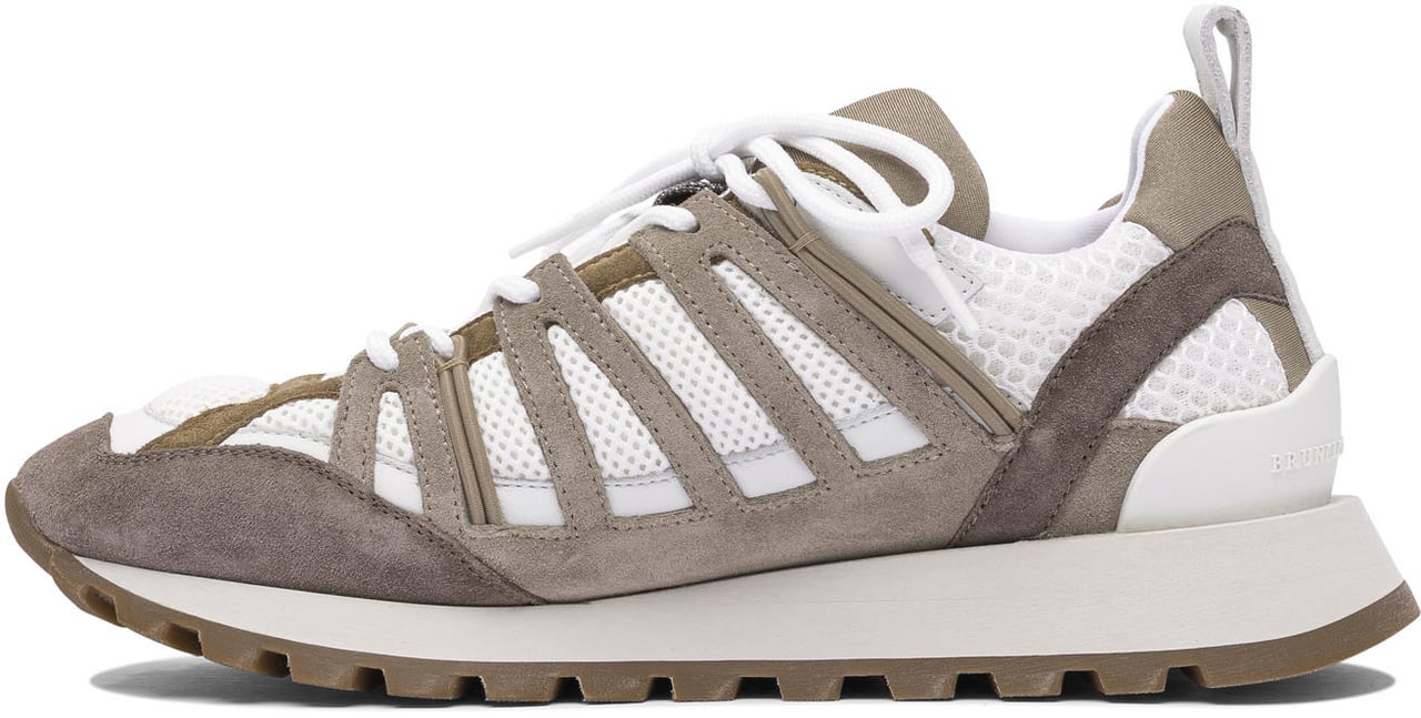 Brunello Cucinelli Suede and techno fabric "Runners" sneaker with Shiny Loop Detail Bruin