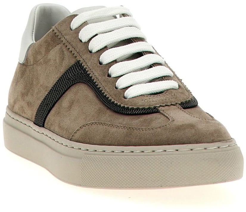 Brunello Cucinelli Suede sneakers with monil detailing Grijs
