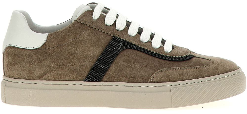 Brunello Cucinelli Suede sneakers with monil detailing Grijs