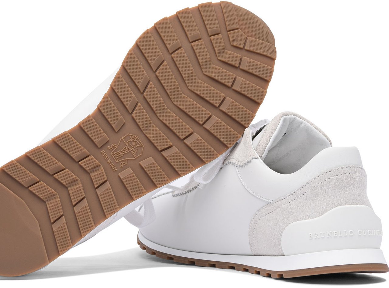Brunello Cucinelli Suede and calf leather "Runners" sneaker with jewel Wit