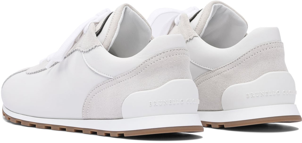 Brunello Cucinelli Suede and calf leather "Runners" sneaker with jewel Wit