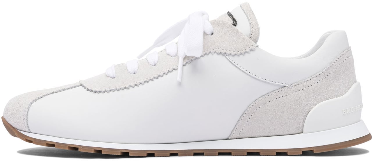 Brunello Cucinelli Suede and calf leather "Runners" sneaker with jewel Wit