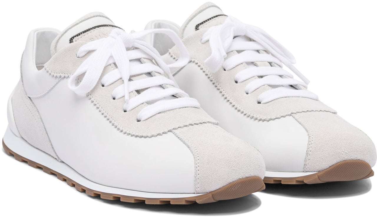 Brunello Cucinelli Suede and calf leather "Runners" sneaker with jewel Wit