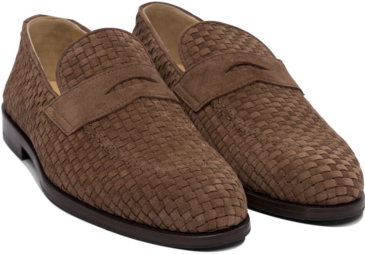 Brunello Cucinelli Woven Suede "Penny" Loafers Bruin
