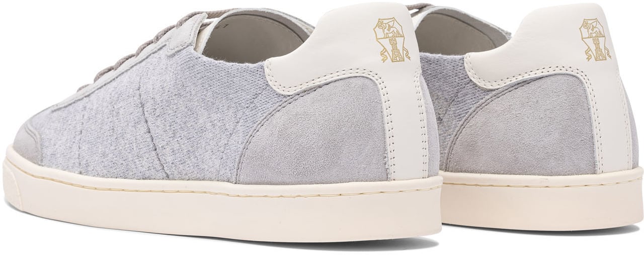 Brunello Cucinelli Cotton knit, suede and soft calf sneakers Grijs