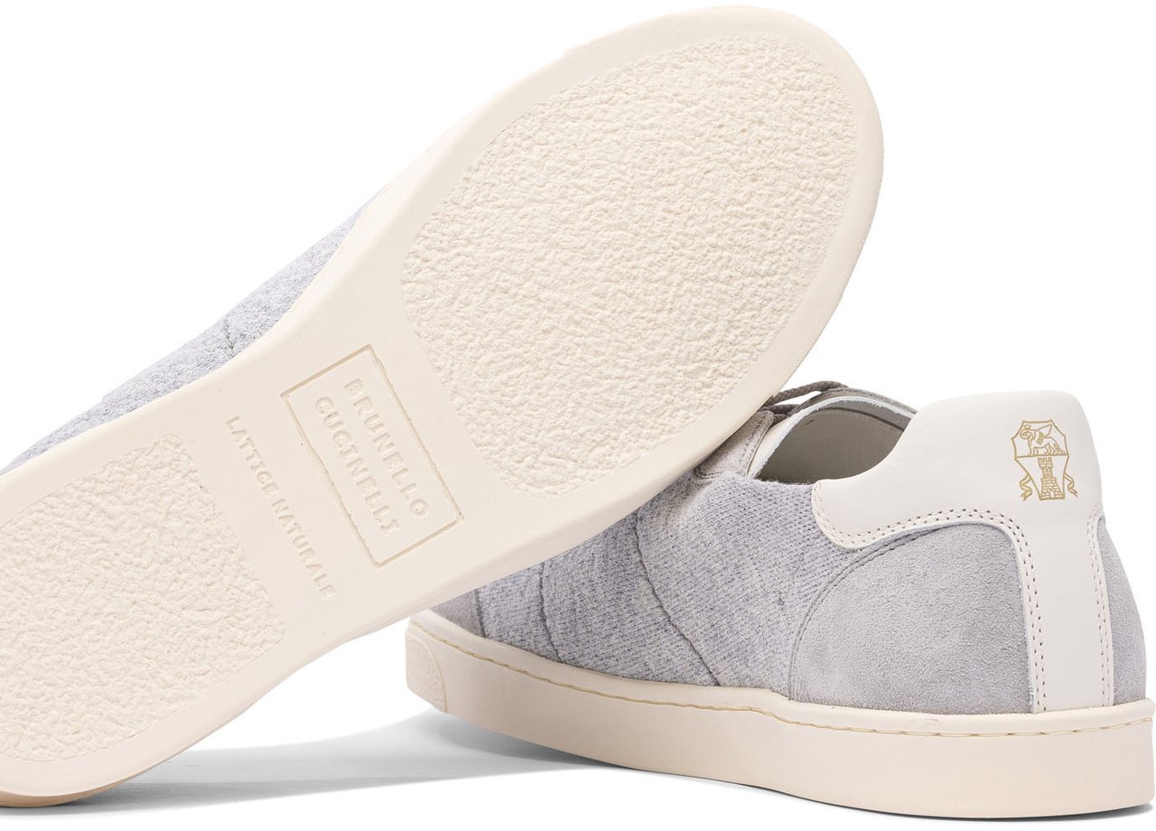 Brunello Cucinelli Cotton knit, suede and soft calf sneakers Grijs