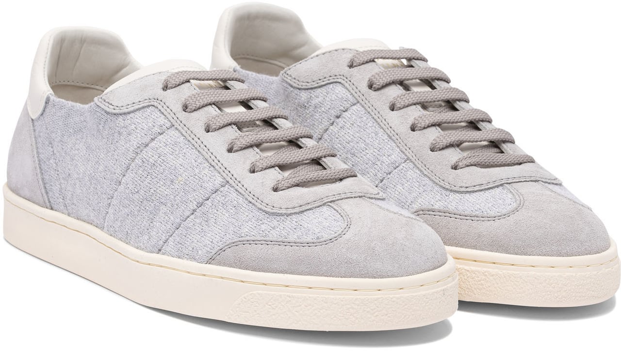 Brunello Cucinelli Cotton knit, suede and soft calf sneakers Grijs