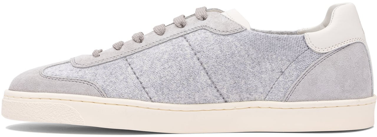Brunello Cucinelli Cotton knit, suede and soft calf sneakers Grijs