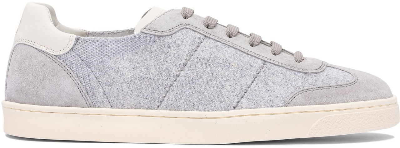 Brunello Cucinelli Cotton knit, suede and soft calf sneakers Grijs