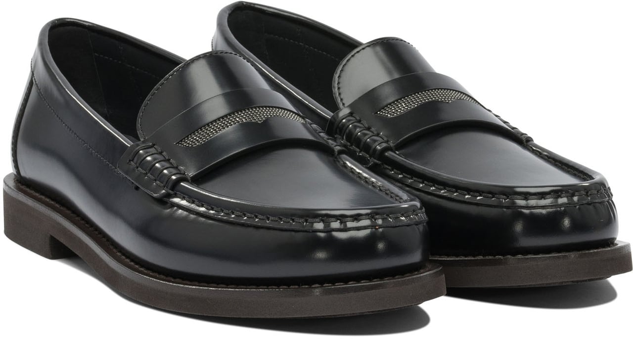 Brunello Cucinelli Leather loafers with jewel detailing Zwart
