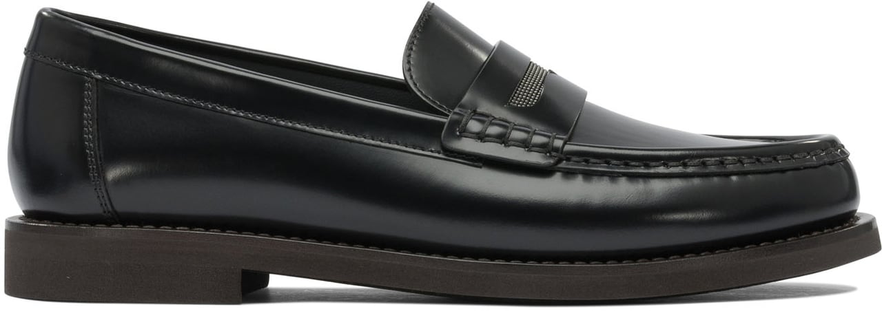 Brunello Cucinelli Leather loafers with jewel detailing Zwart