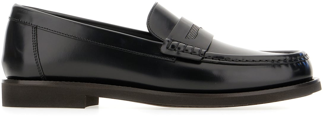 Brunello Cucinelli Brunello Cucinelli Black leather loafers Zwart