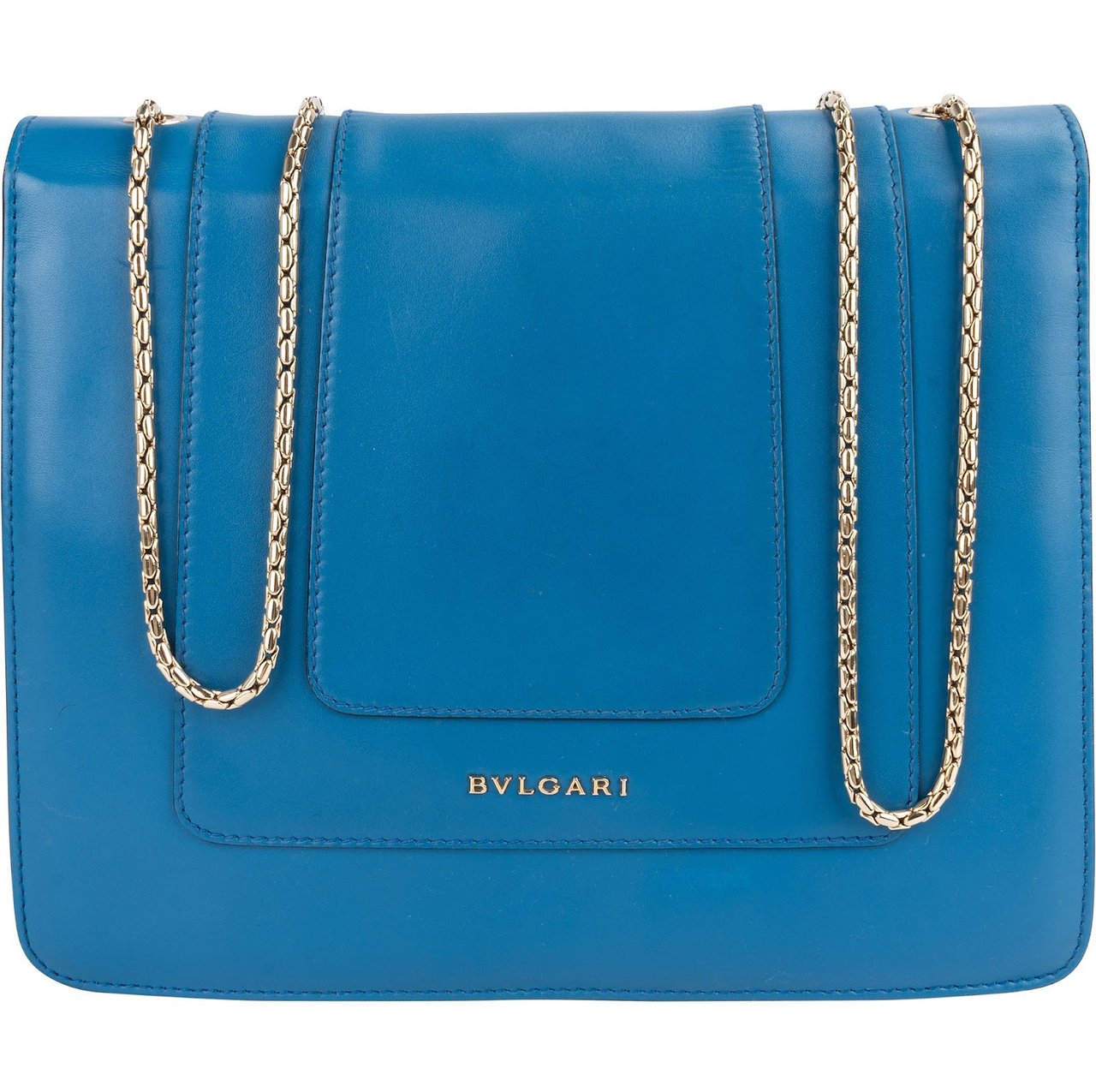 Bulgari Bleu Leather Serpenti Forever Flap Crossbody Bag Blauw