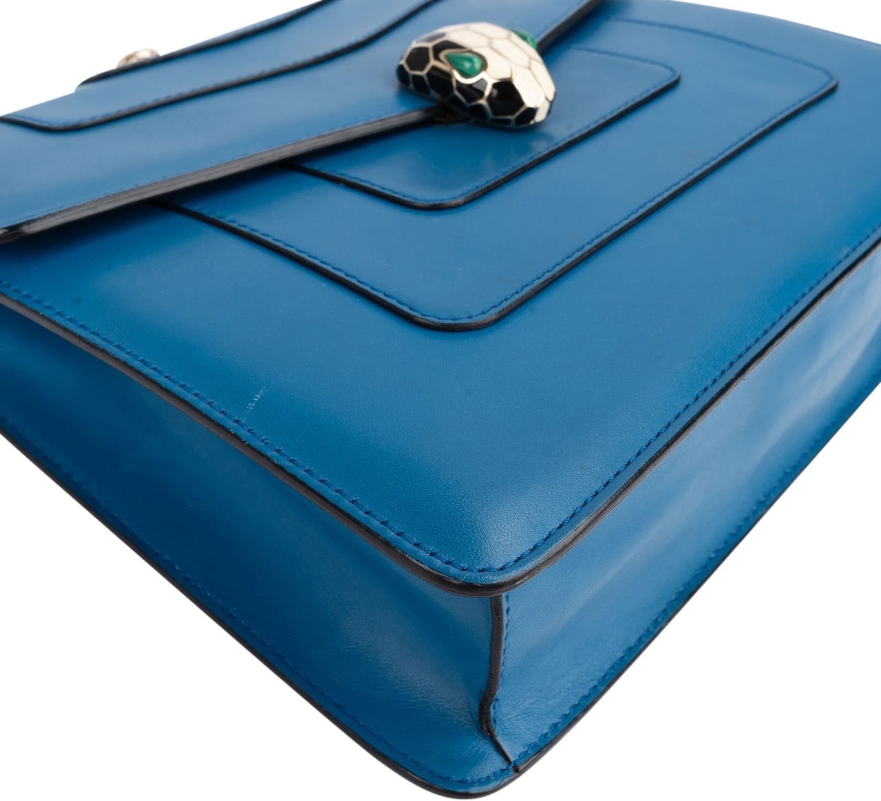 Bulgari Bleu Leather Serpenti Forever Flap Crossbody Bag Blauw