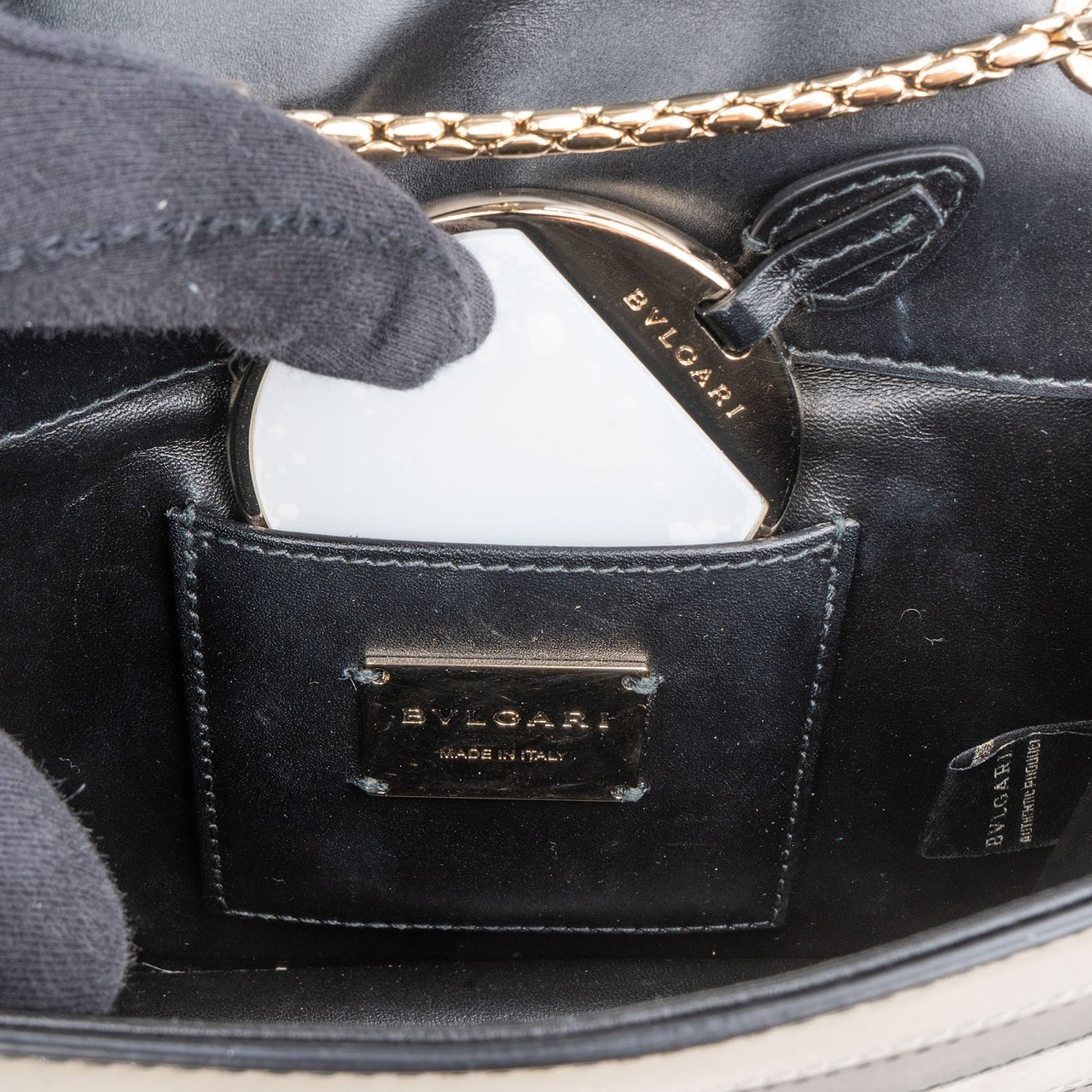 Bulgari Striped Leather Serpenti Forever Crossbody Bag Zwart