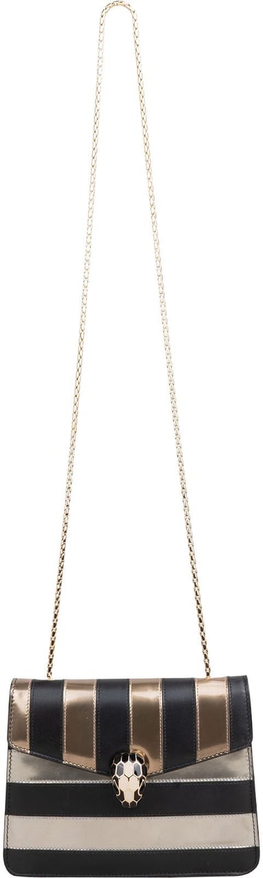 Bulgari Striped Leather Serpenti Forever Crossbody Bag Zwart