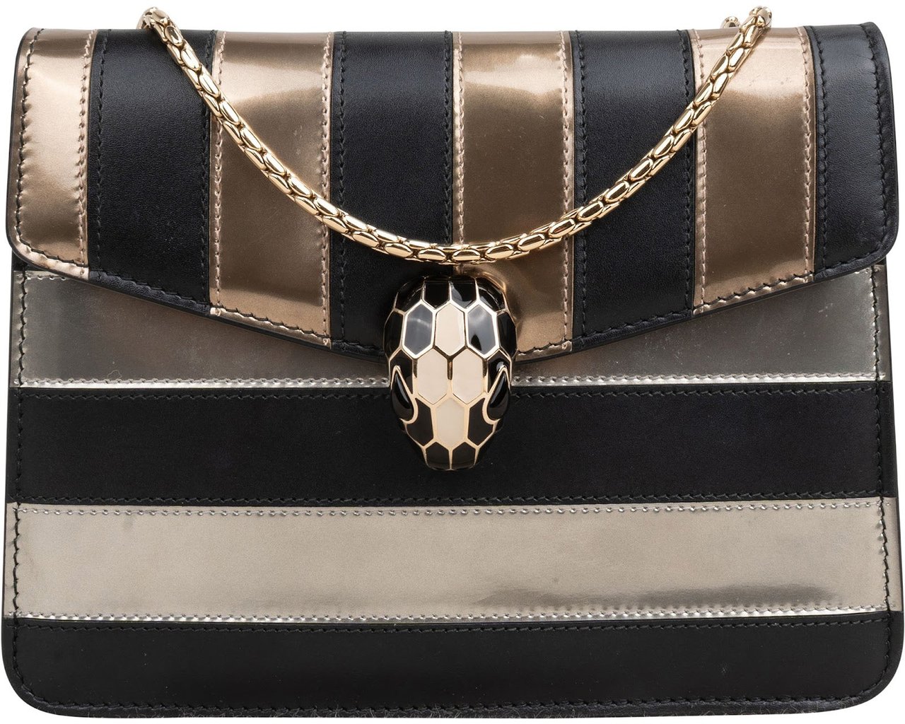 Bulgari Striped Leather Serpenti Forever Crossbody Bag Zwart