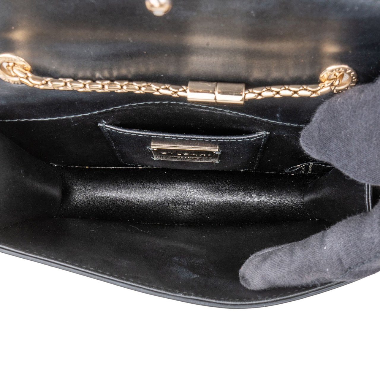 Bulgari Striped Leather Serpenti Forever Crossbody Bag Zwart