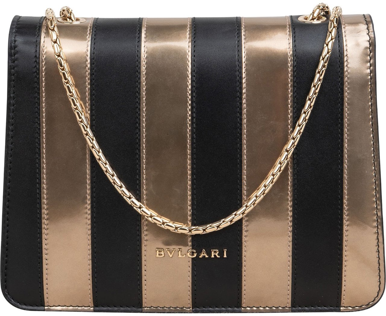 Bulgari Striped Leather Serpenti Forever Crossbody Bag Zwart