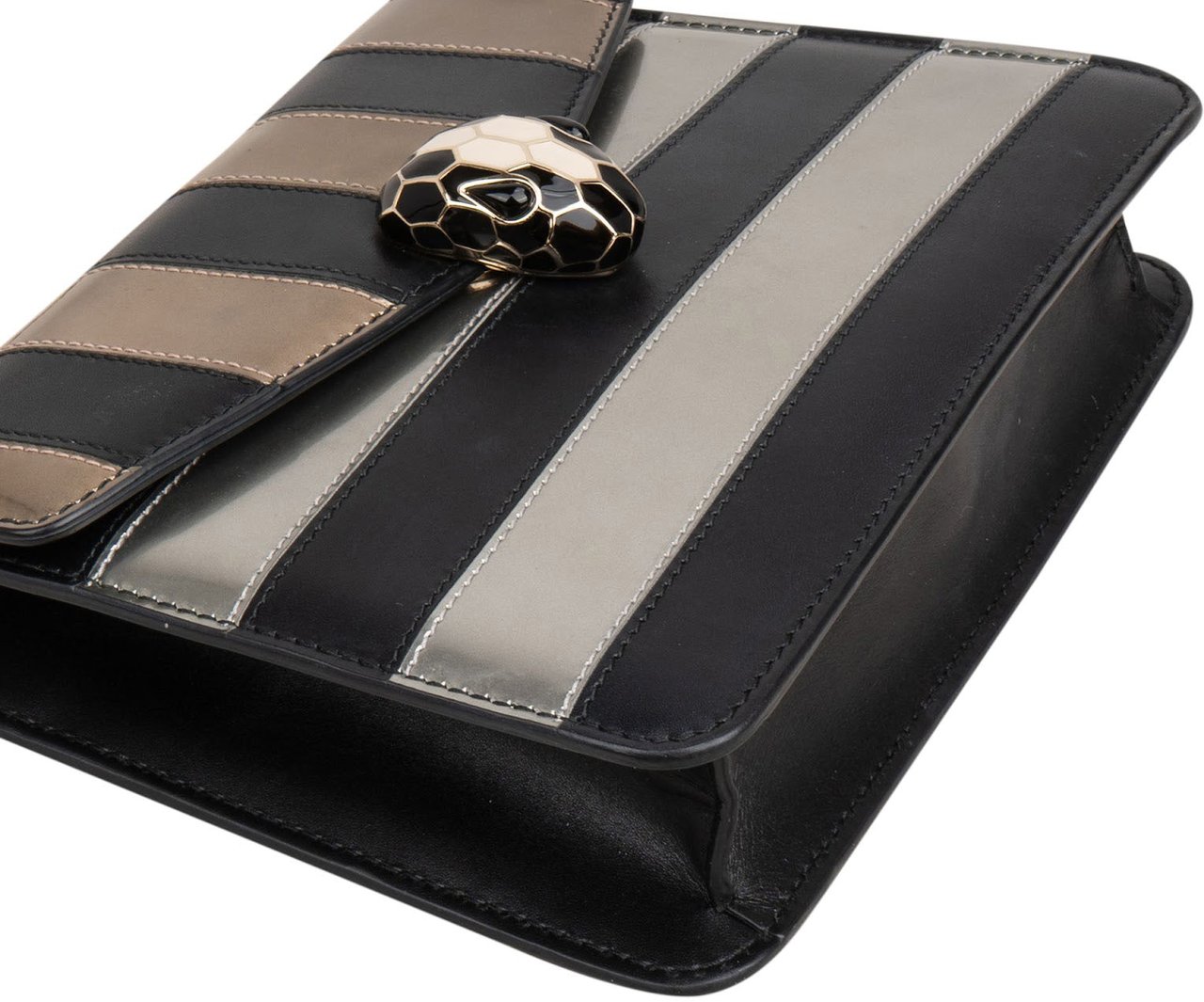 Bulgari Striped Leather Serpenti Forever Crossbody Bag Zwart