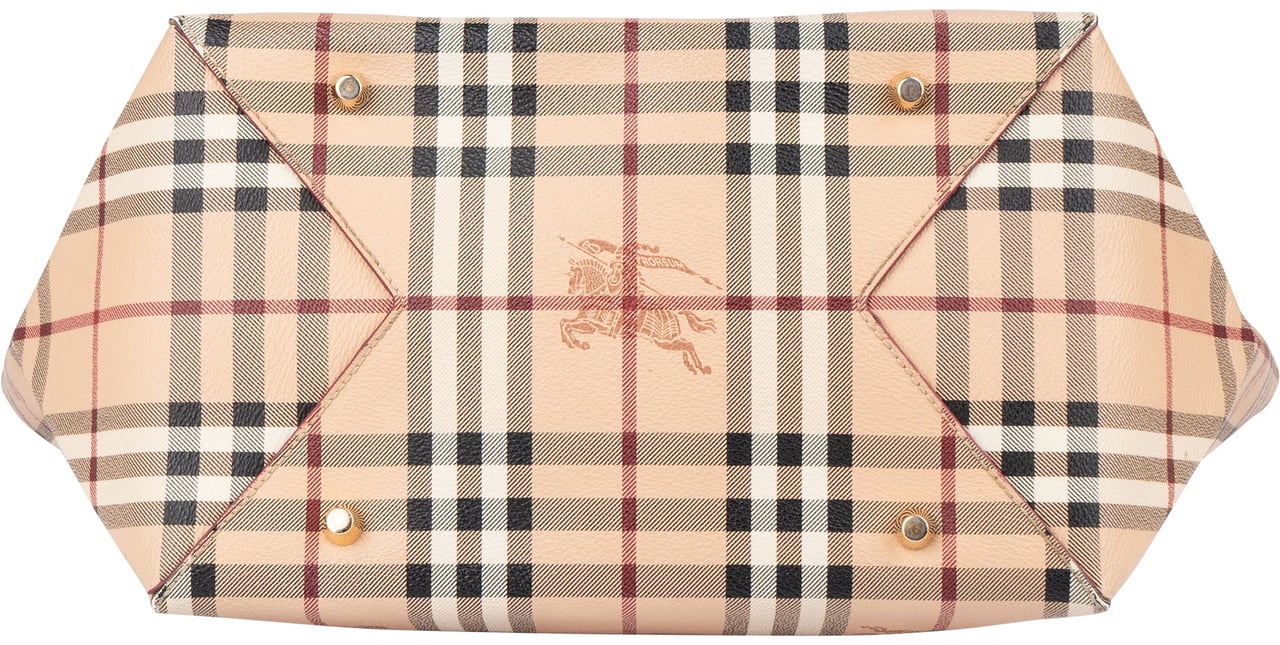 Burberry Burberry Leather Haymarket Check Shoulder Bag Beige