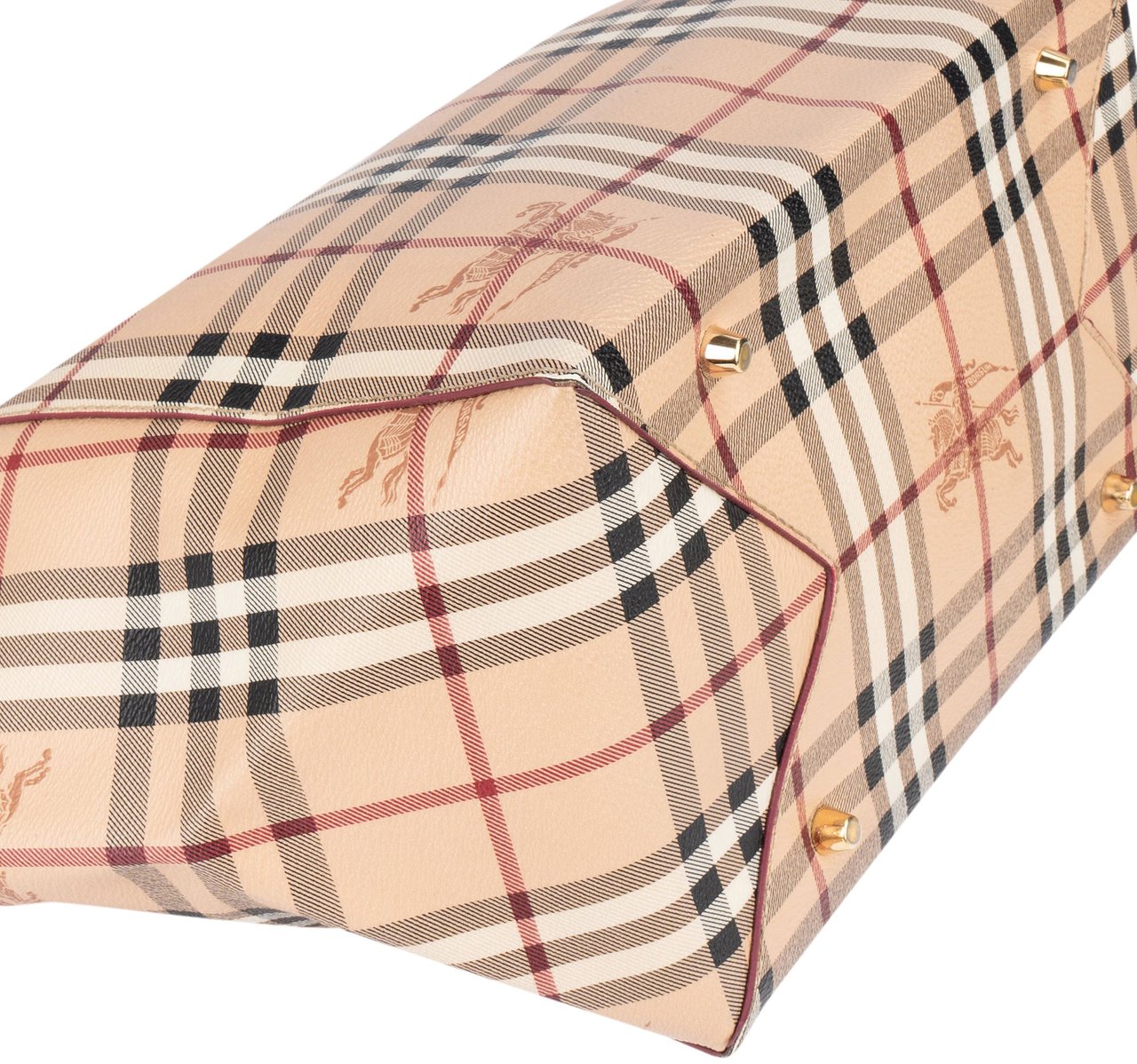 Burberry Burberry Leather Haymarket Check Shoulder Bag Beige