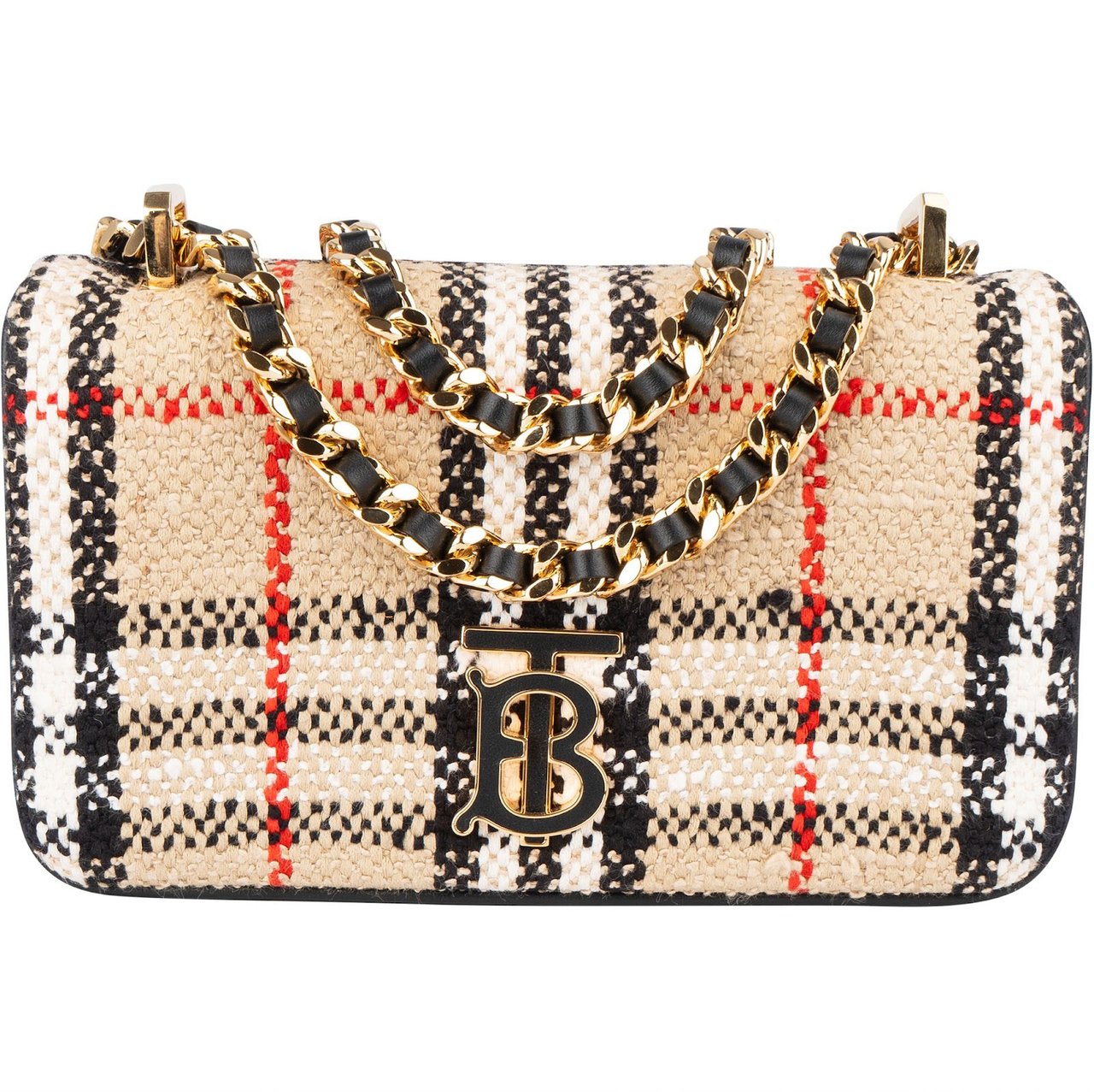 Burberry Tweed Check Lola Small Bouclé TB Crossbody Bag Beige