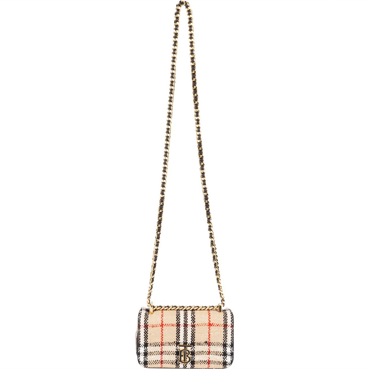 Burberry Tweed Check Lola Small Bouclé TB Crossbody Bag Beige