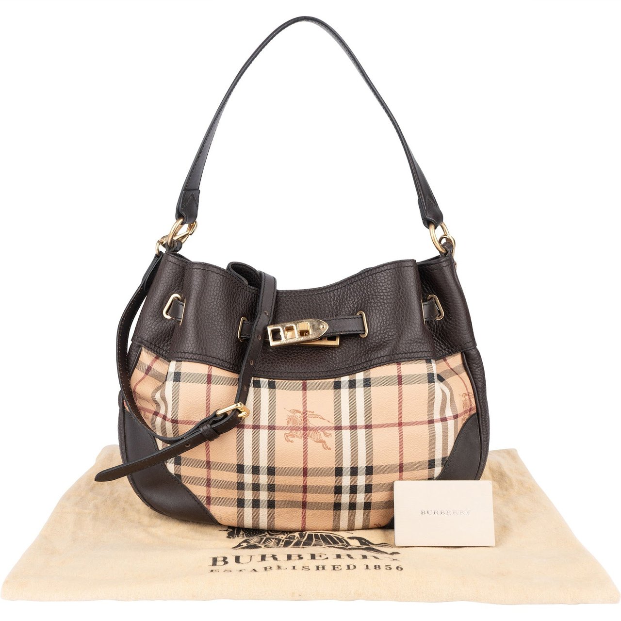 Burberry Burberry Nova Check Haymarket Hobo Shoulder Bag Beige