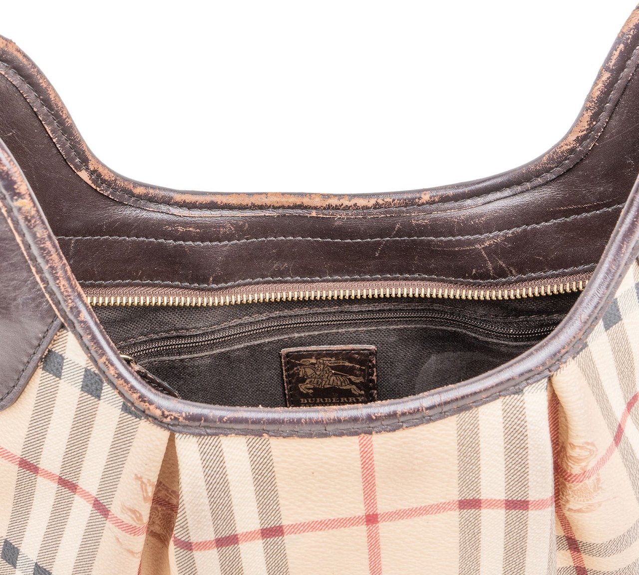 Burberry Haymarket Check Brooklyn Hobo Shoulder Bag Beige