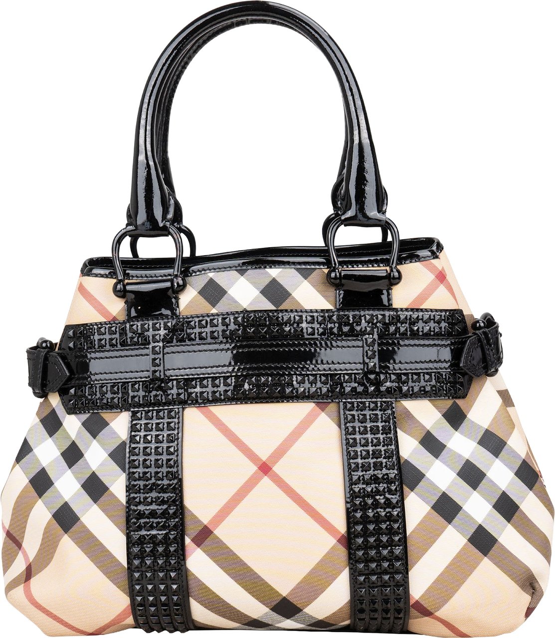 Burberry Nova-Check Studded Knight Hobo Handbag Beige