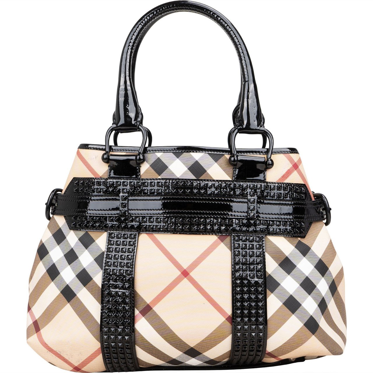 Burberry Nova-Check Studded Knight Hobo Handbag Beige