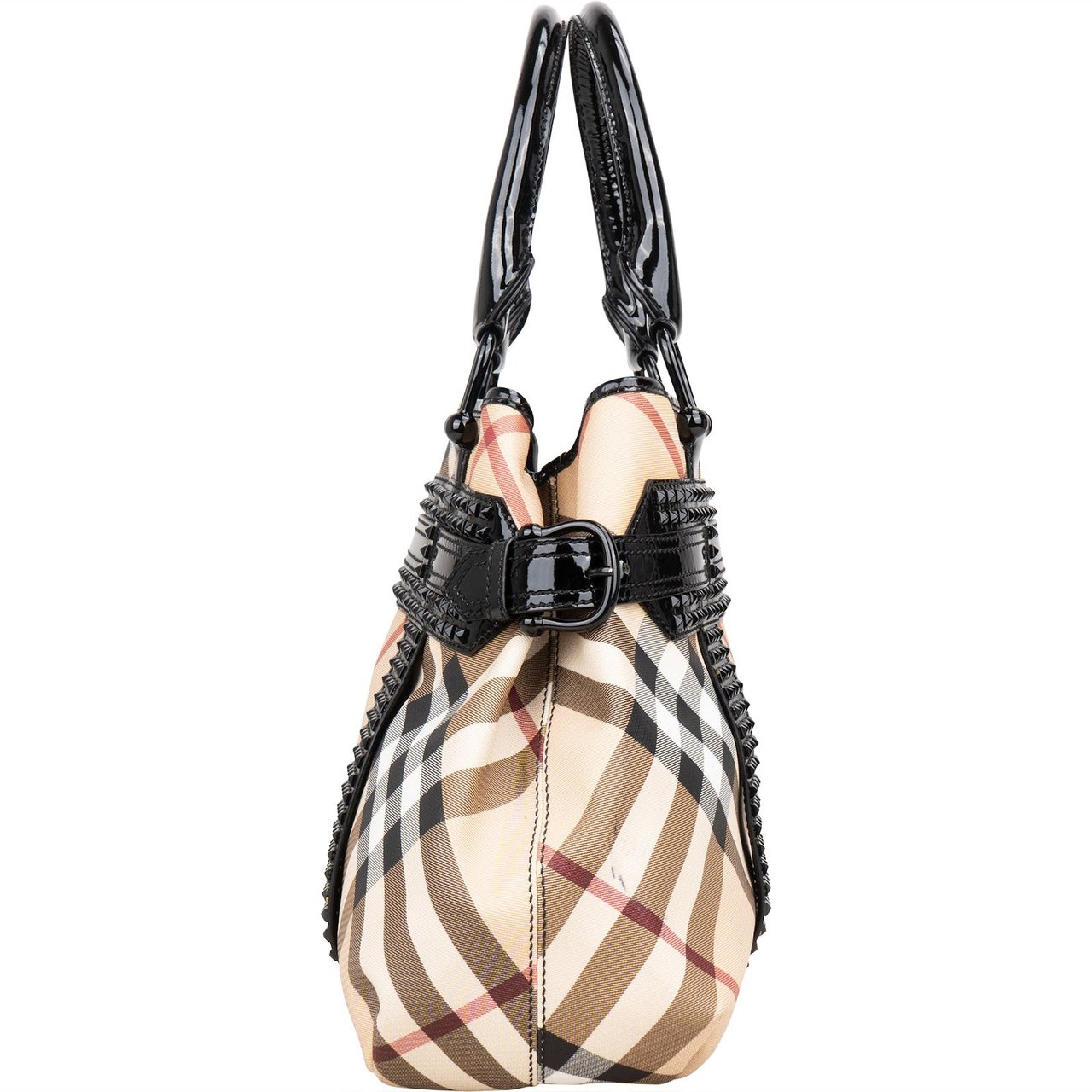 Burberry Nova-Check Studded Knight Hobo Handbag Beige