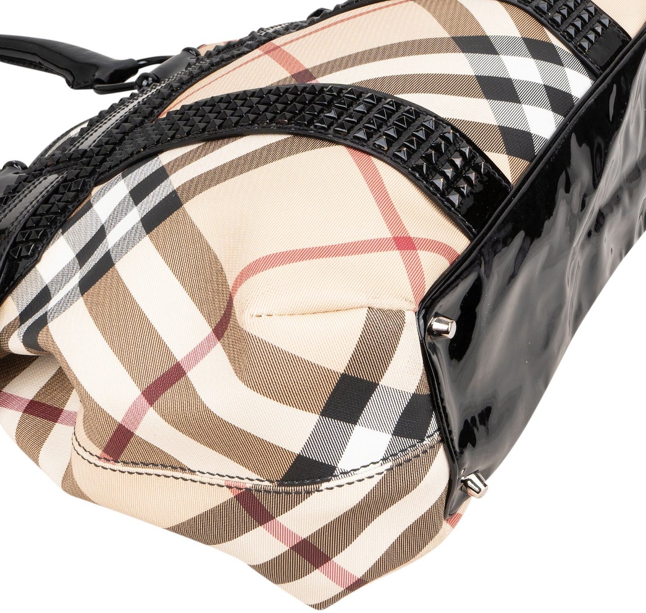 Burberry Nova-Check Studded Knight Hobo Handbag Beige