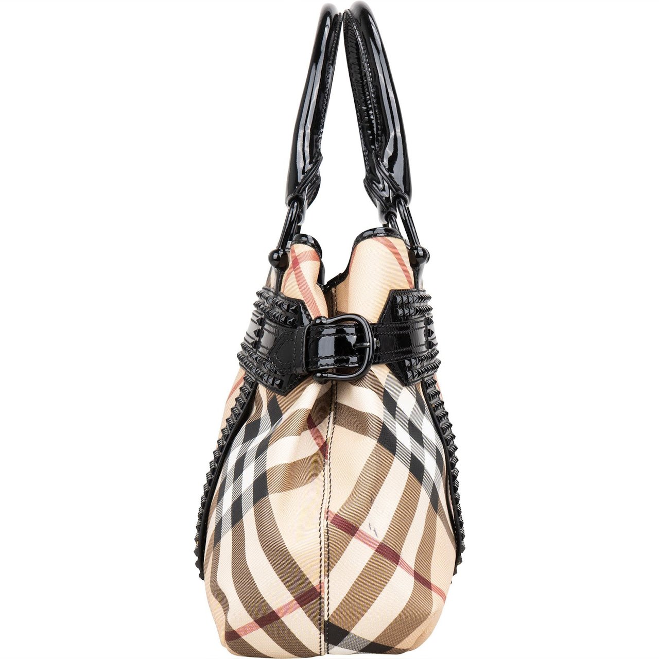 Burberry Burberry Nova-Check Studded Knight Hobo Handbag Beige