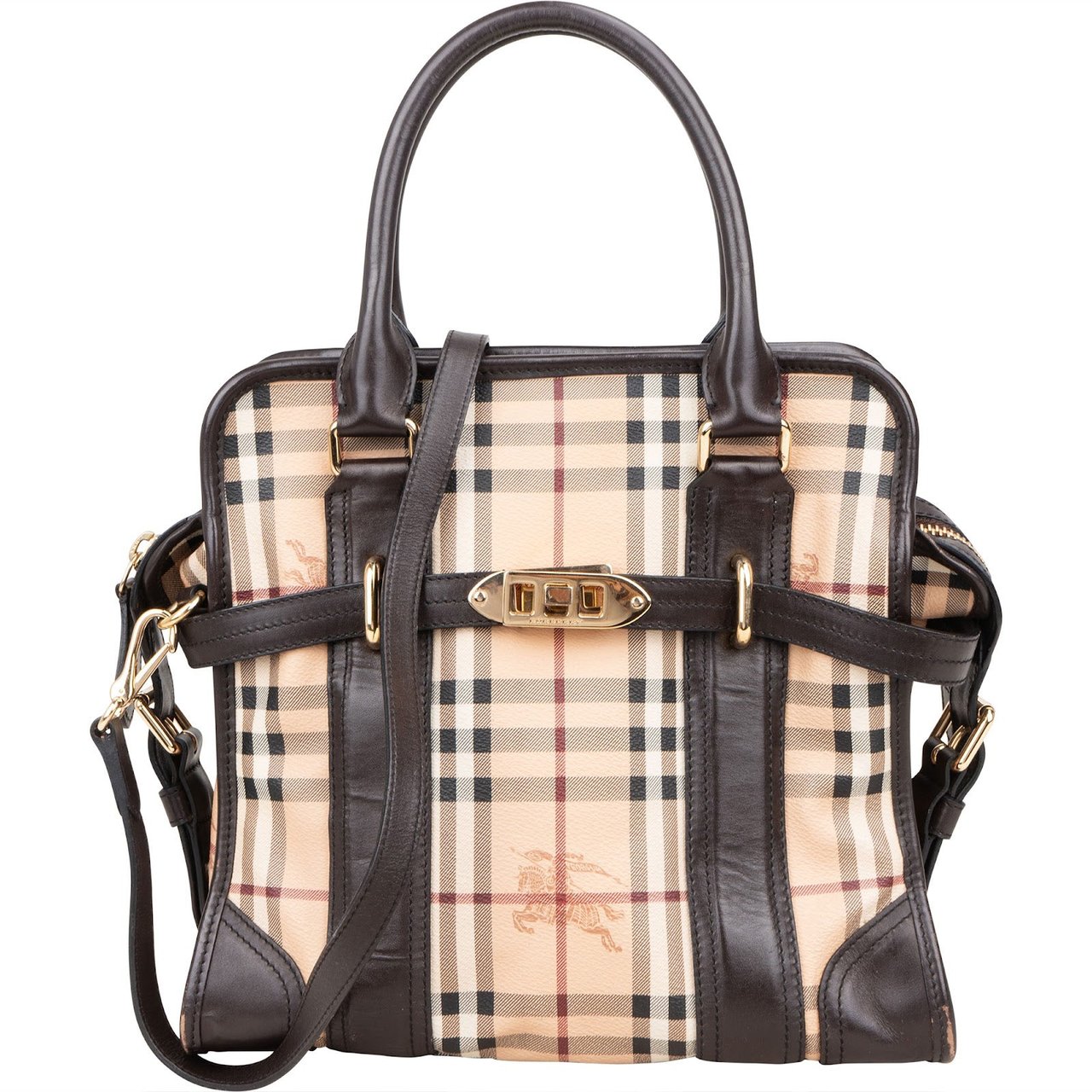 Burberry Burberry Haymarket Check Minford Satchel Handbag Beige
