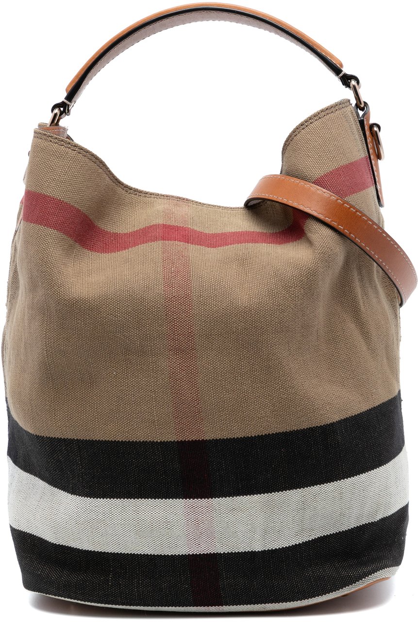Burberry Medium Mega Check Canvas Ashby Bucket Bag Bruin