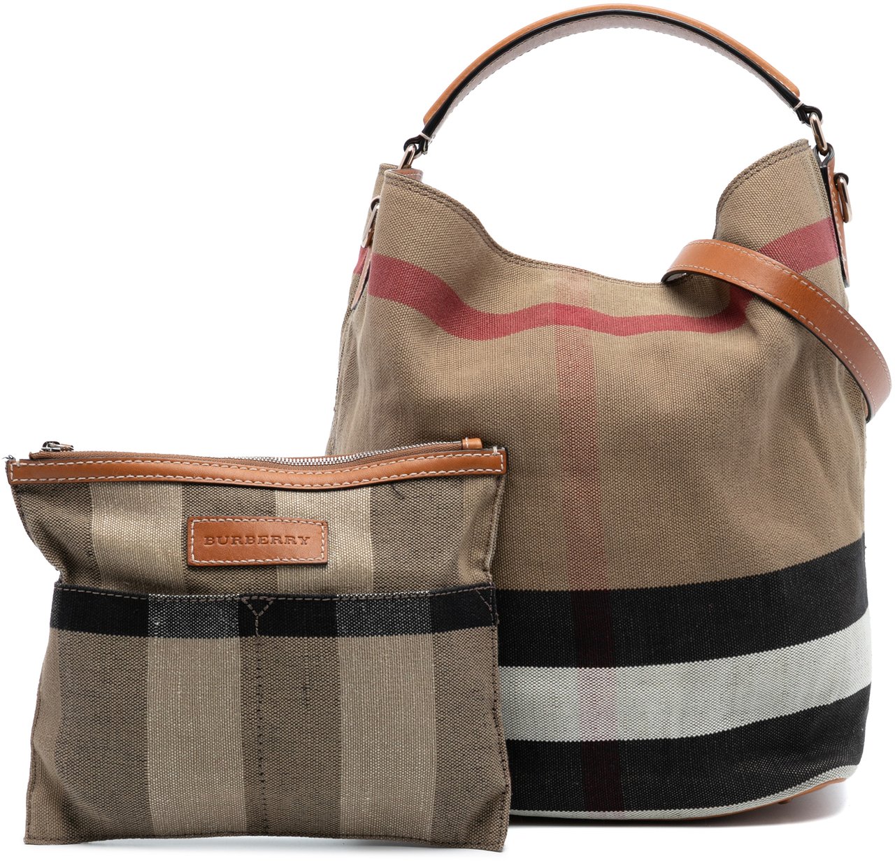 Burberry Medium Mega Check Canvas Ashby Bucket Bag Bruin