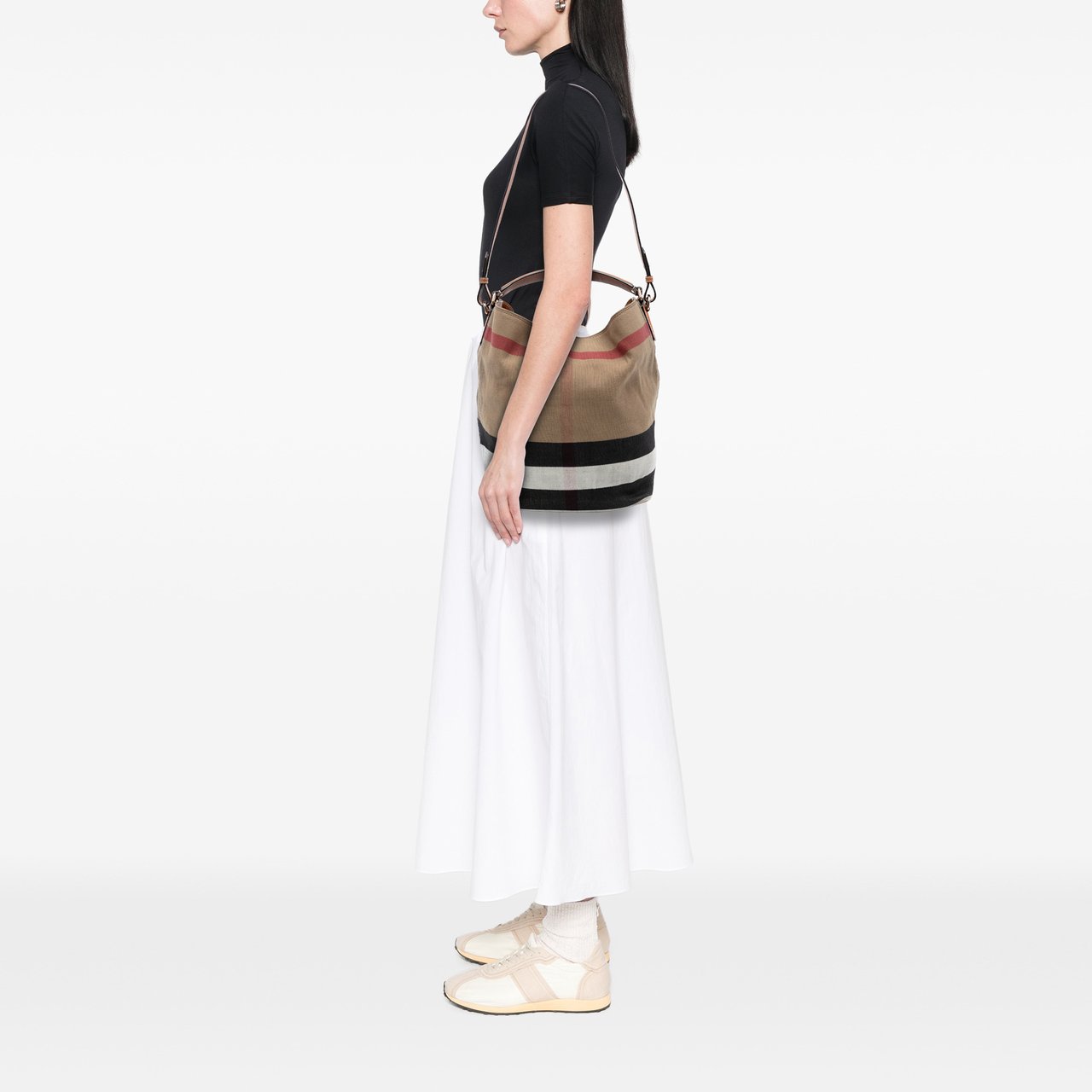 Burberry Medium Mega Check Canvas Ashby Bucket Bag Bruin