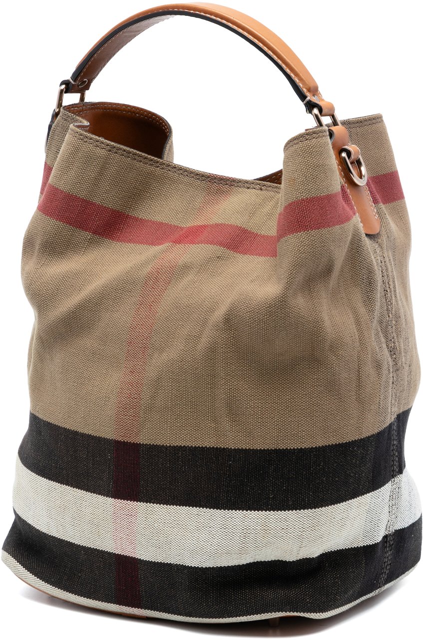 Burberry Medium Mega Check Canvas Ashby Bucket Bag Bruin
