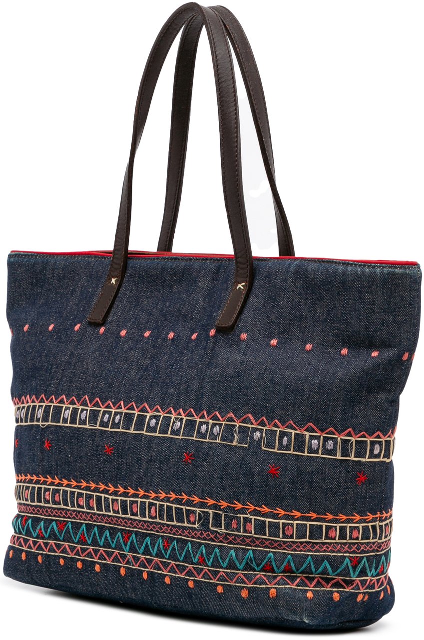 Burberry Embroidered Denim Tote Blauw