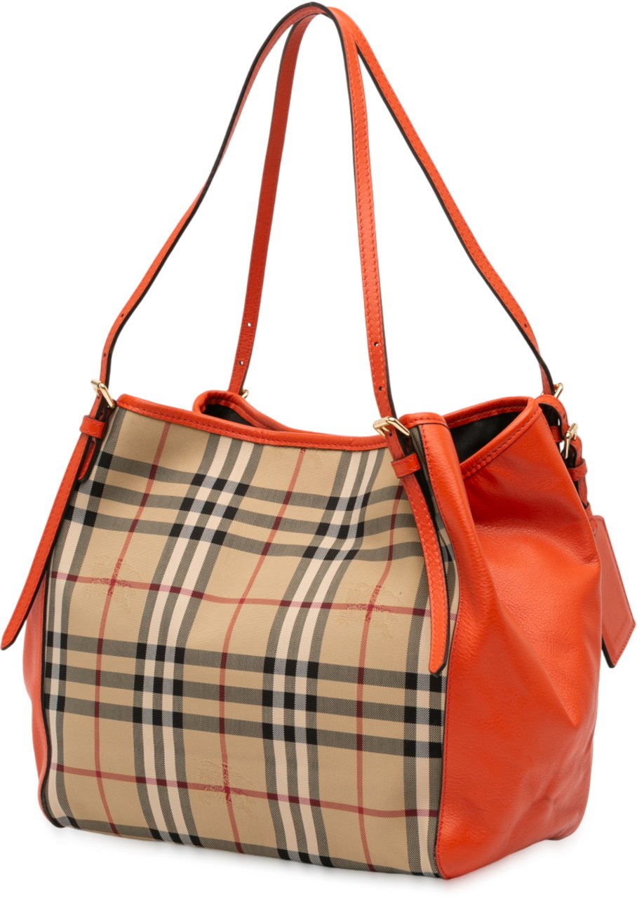 Burberry Small Haymarket Check Canvas and Leather Canterbury Tote Bruin